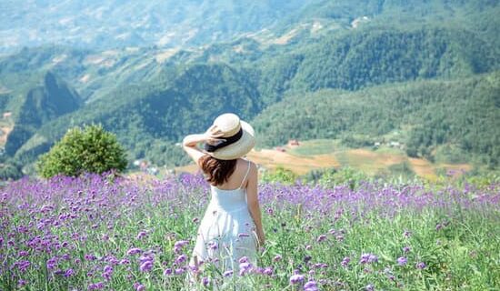 Ragazza tra campi di fiori